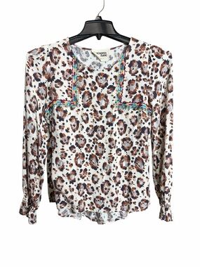 SAVANNA JANE -Women's White Leopard Print Long-Sleeve Blouse